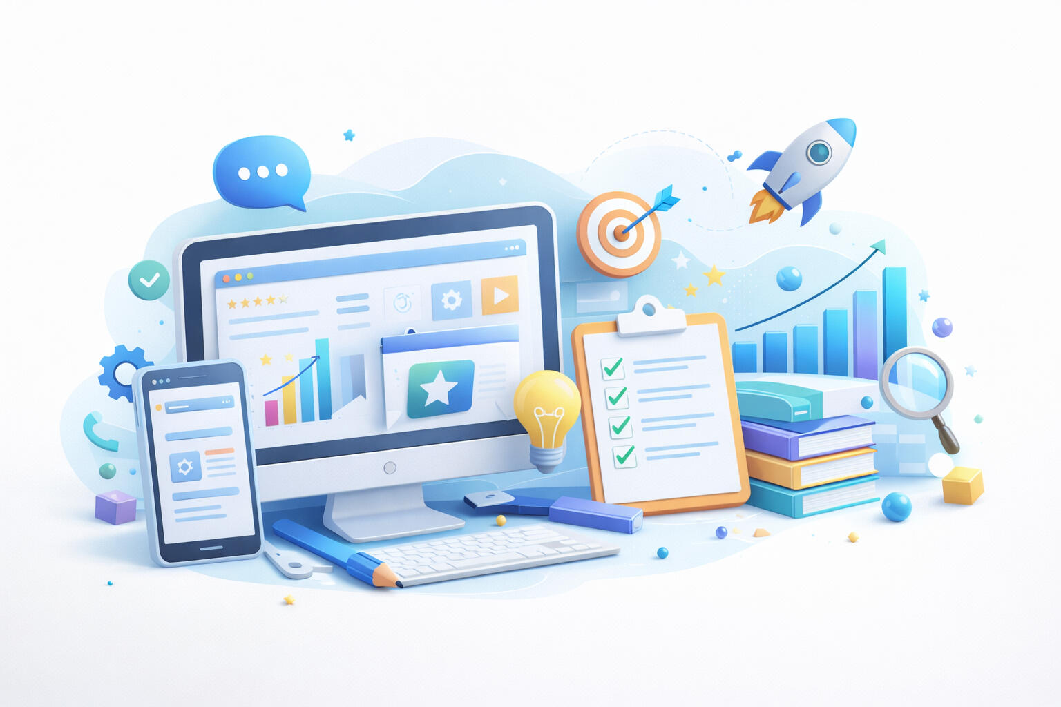 Technology Services Computer with digital services icons